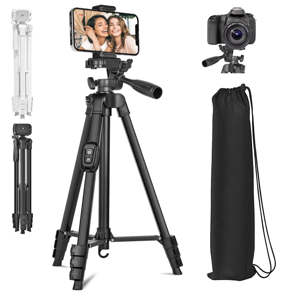 60-Inch Aluminum Camera & Phone Tripod with Remote & Travel Bag